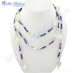 Load image into Gallery viewer, Multi-strand necklace featuring amethyst and clear quartz gemstones on a white bust.
