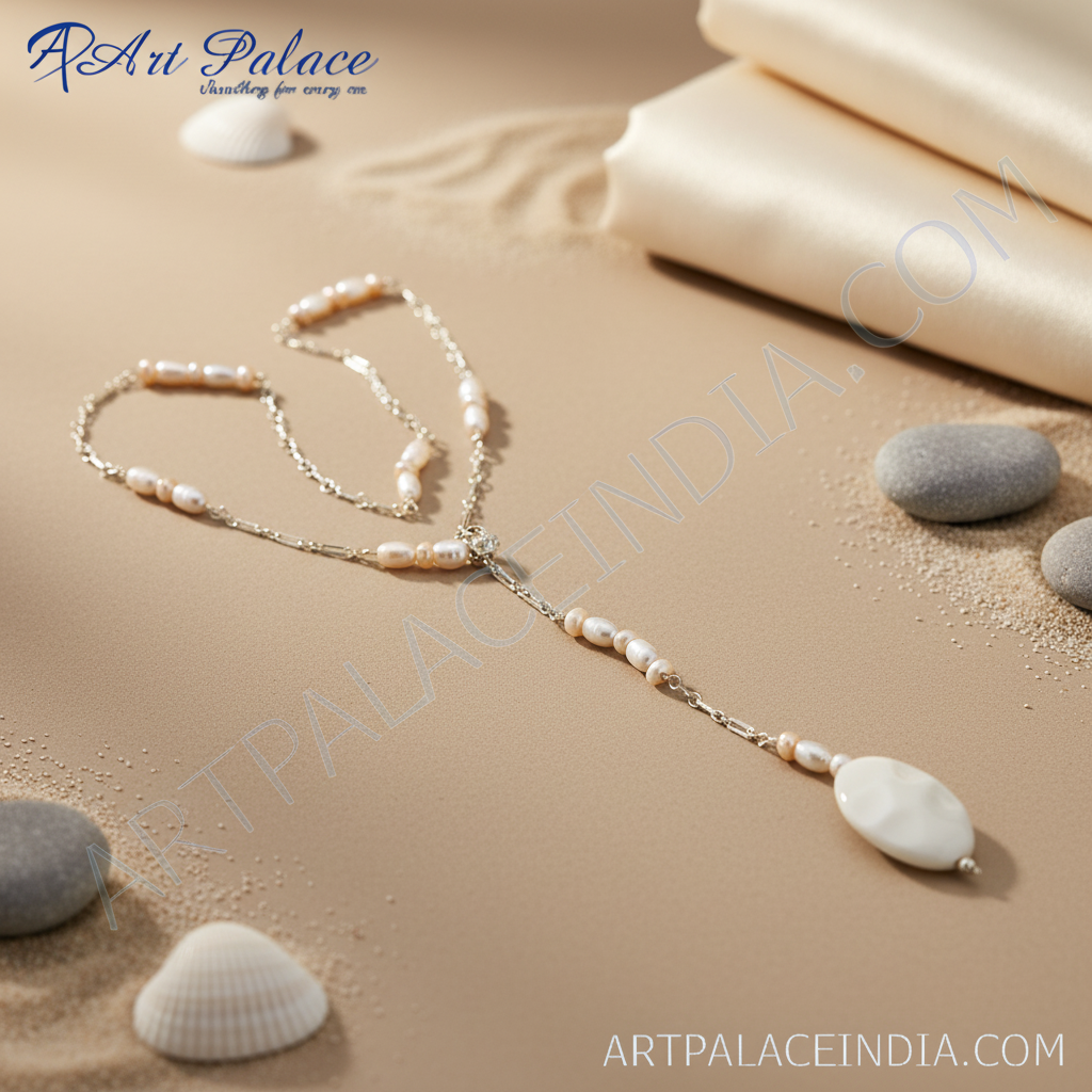 Pearl lariat necklace in silver tone for women | elegant jewelry