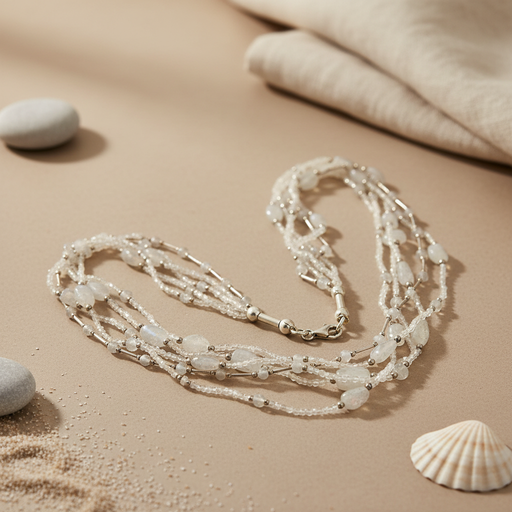 Multi Strand White Gemstone Necklace | Statement Jewelry for Women