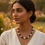 Load image into Gallery viewer, Smoky Quartz Bead Necklace | Pearl &amp; Silver Necklace for Women
