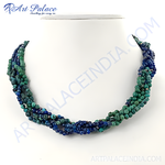 Load image into Gallery viewer, Multi-strand gemstone necklace featuring green and blue gemstones strung together on a white background.
