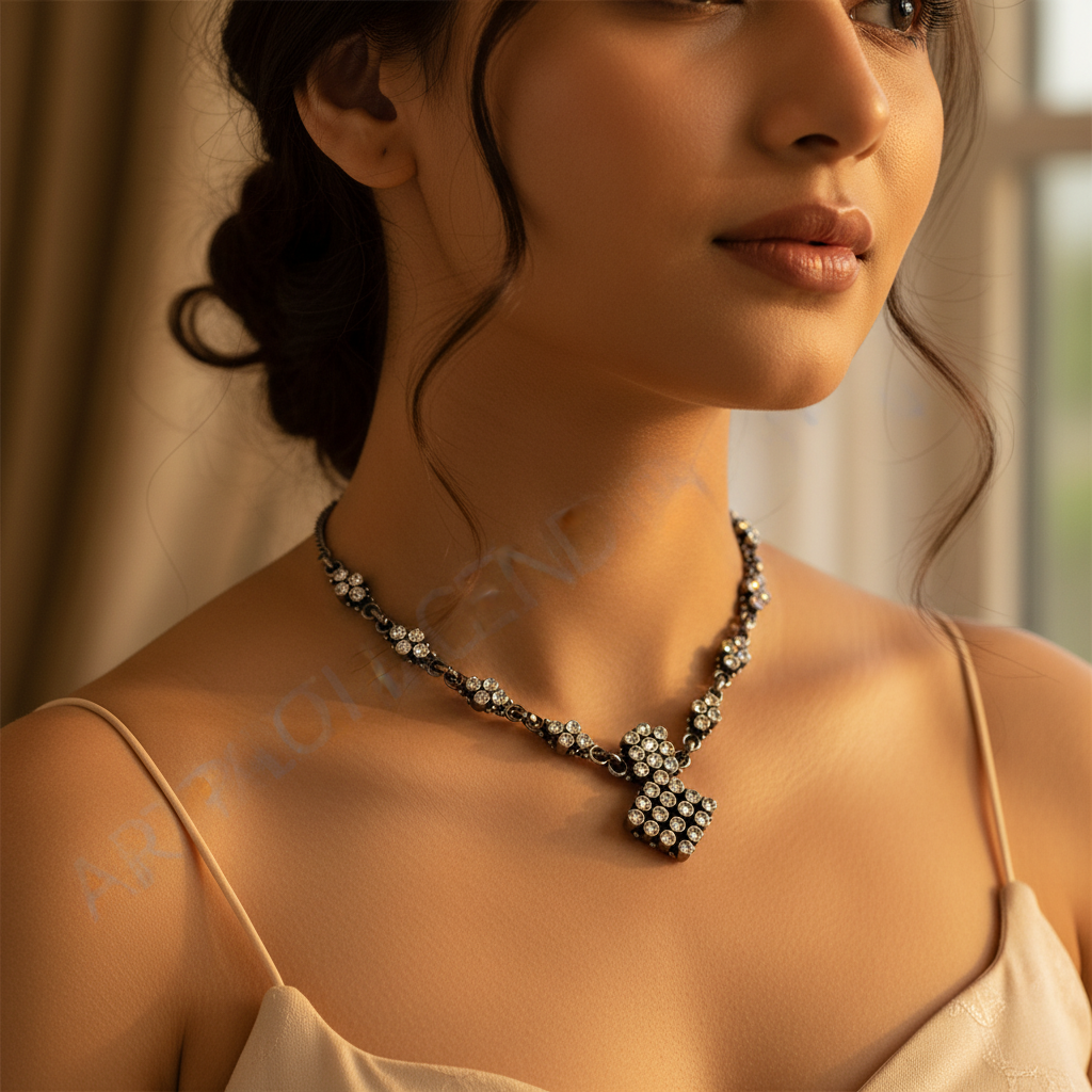 Oxidized Silver Crystal Necklace for Women | Gift Jewelry
