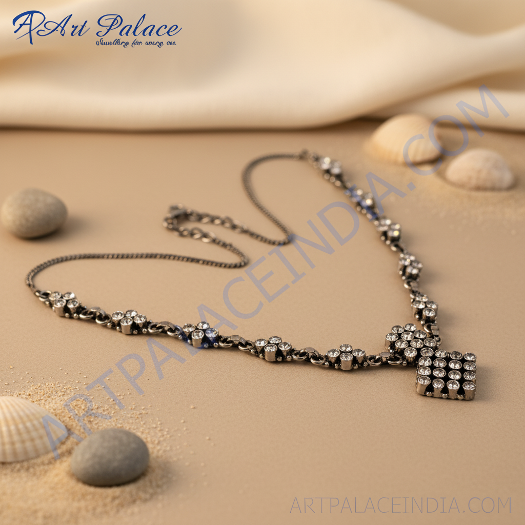 Oxidized Silver Crystal Necklace for Women | Gift Jewelry