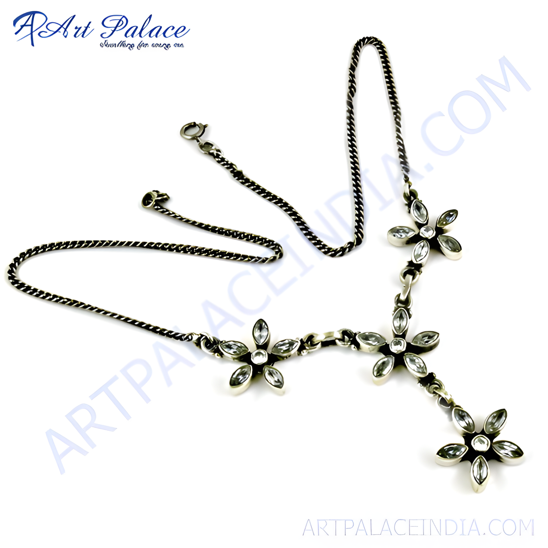 925 sterling silver floral necklace with crystal stones, a women's necklace.