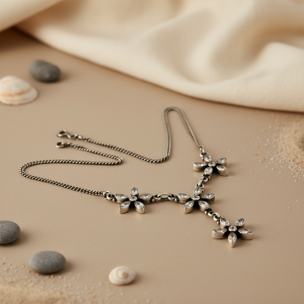 925 Silver Floral Necklace | Crystal Stone | For Women | Gift