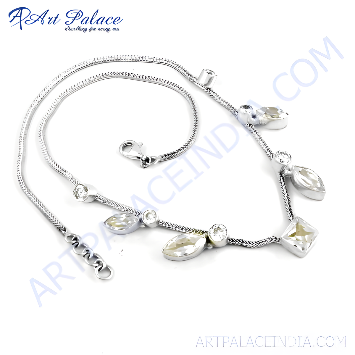 Sterling silver necklace with sparkling cubic zirconia gemstones