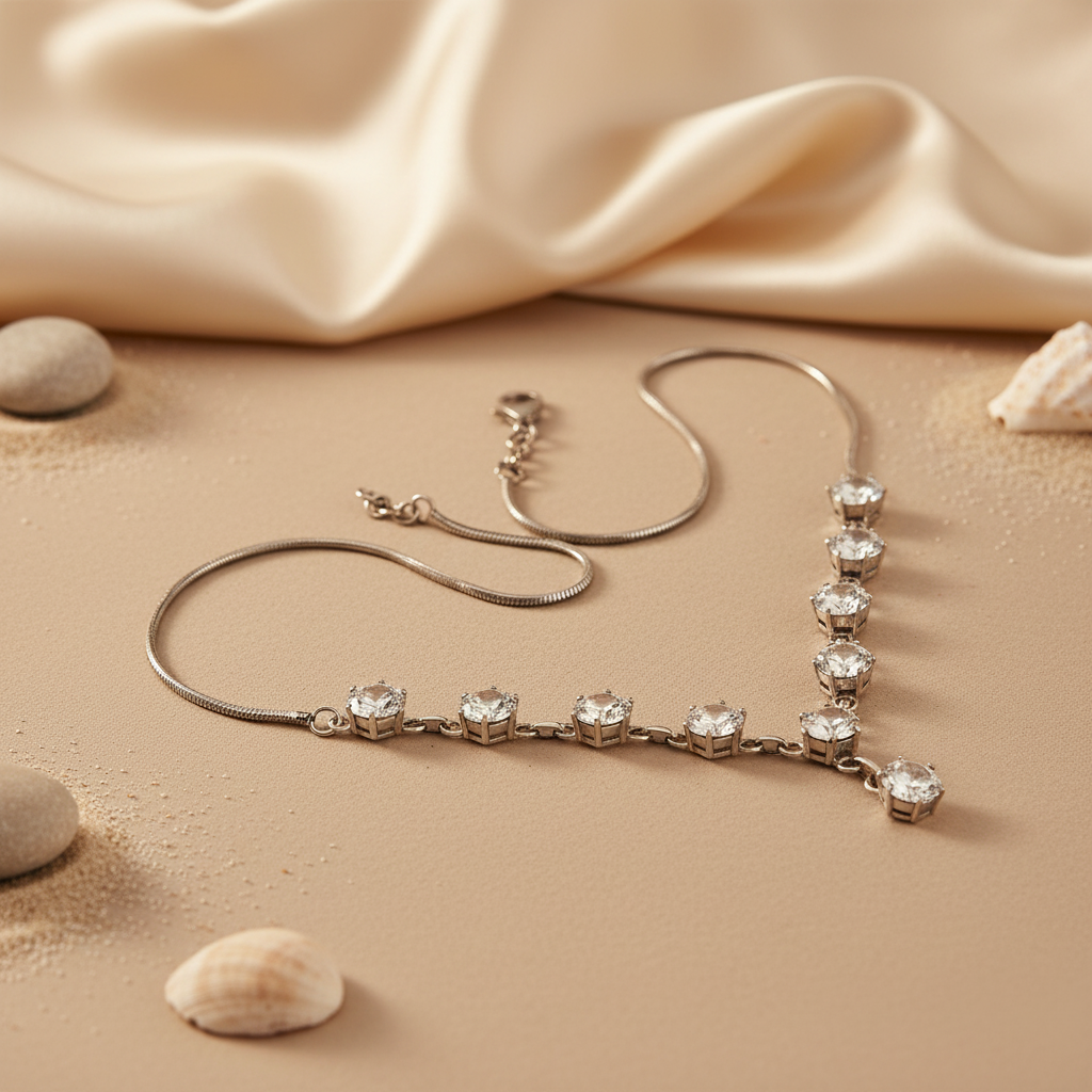 Silver Cubic Zirconia Necklace | Women's Y-Necklace | Gift