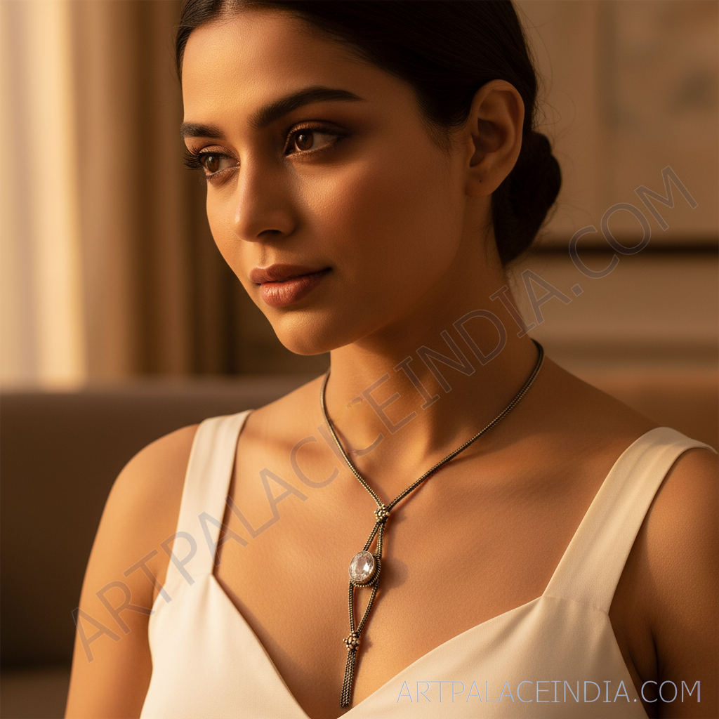 Oxidized Silver Necklace with Clear Stone | Women's Jewelry