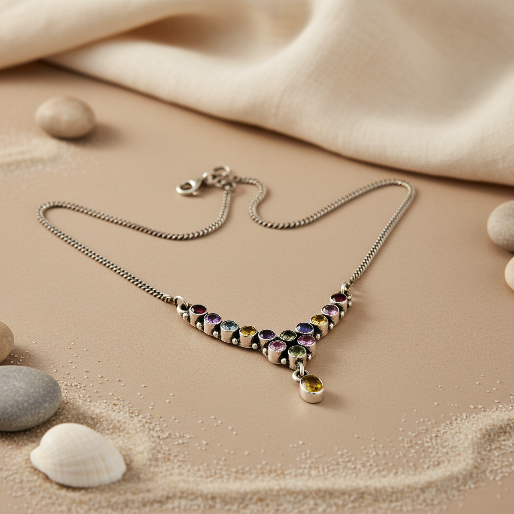 925 Silver Gemstone Necklace for Women | Colorful Stone Jewelry