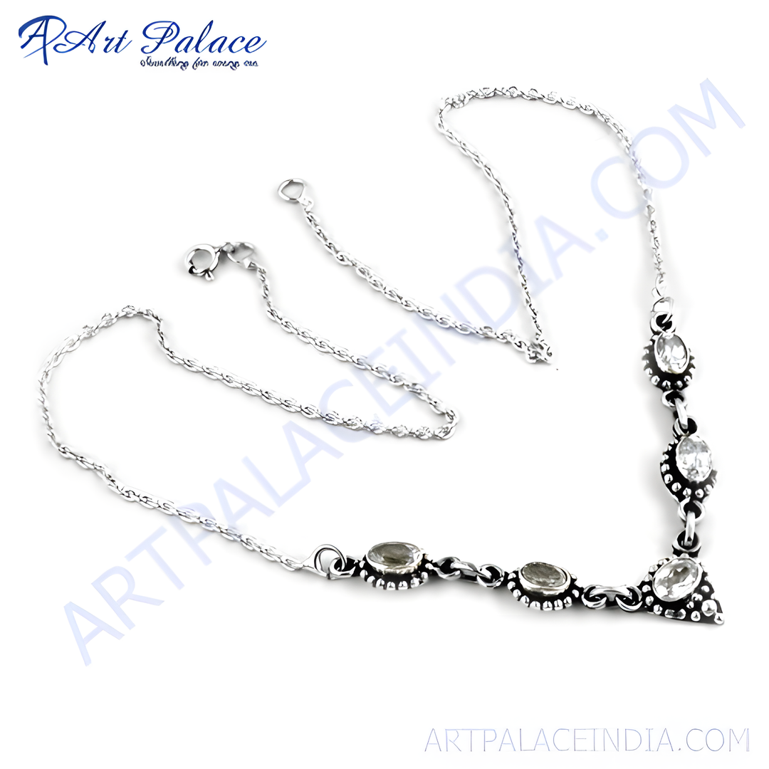 925 sterling silver necklace with clear cubic zirconia stones. Elegant and sparkling design.