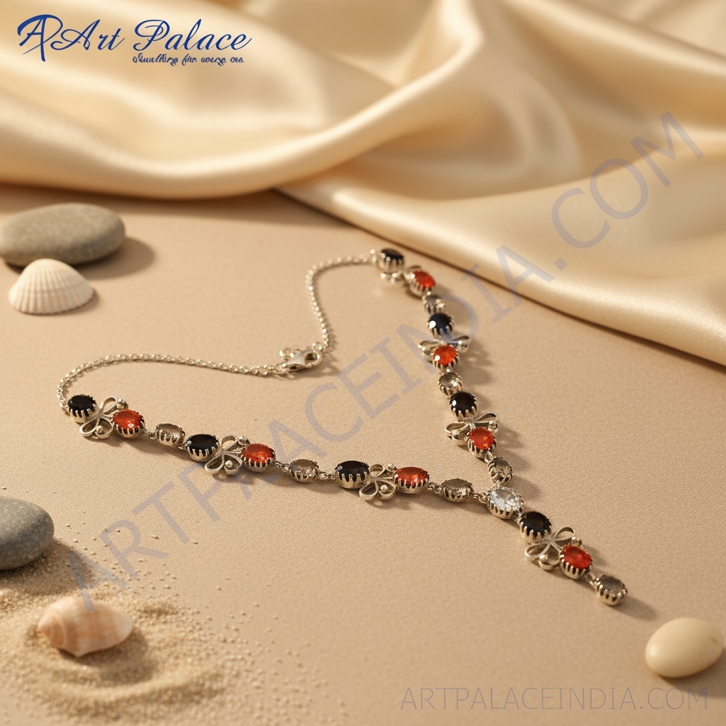 Silver Gemstone Flower Necklace for Women | Fashion Jewelry