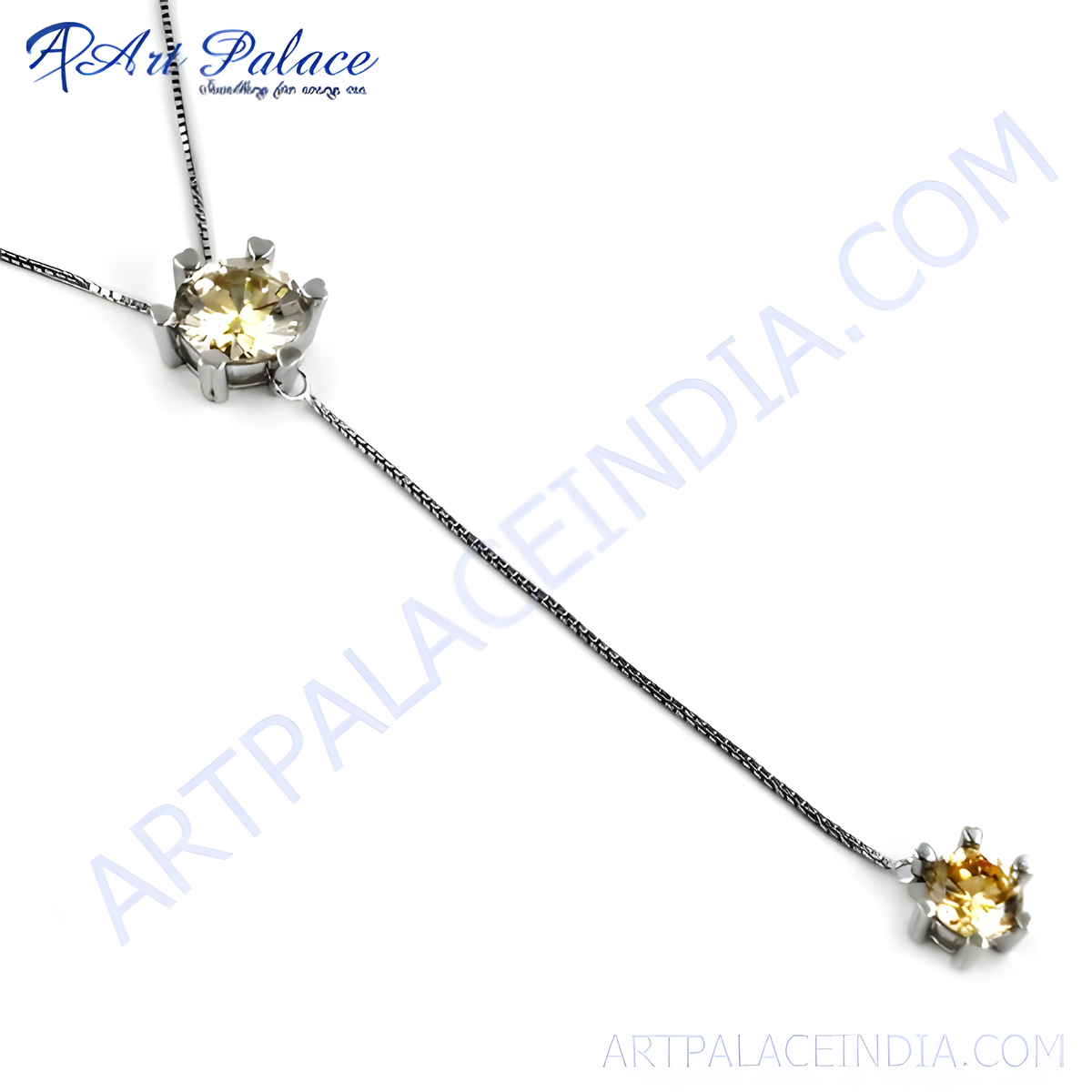 925 sterling silver y necklace with two citrine gemstone pendants