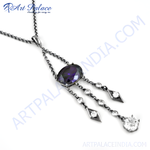 Load image into Gallery viewer, Sterling silver pendant necklace featuring an oval-cut amethyst and sparkling cubic zirconia accents.
