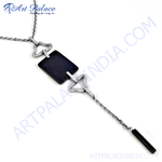 Load image into Gallery viewer, 925 sterling silver onyx pendant necklace with rectangular black gemstone.

