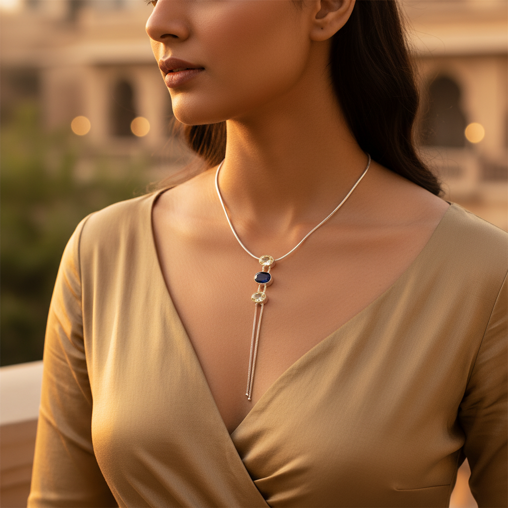 925 Silver Gemstone Drop Necklace for Women | Daily Wear