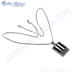 Load image into Gallery viewer, 925 sterling silver rectangular pendant necklace with black and mother of pearl inlays
