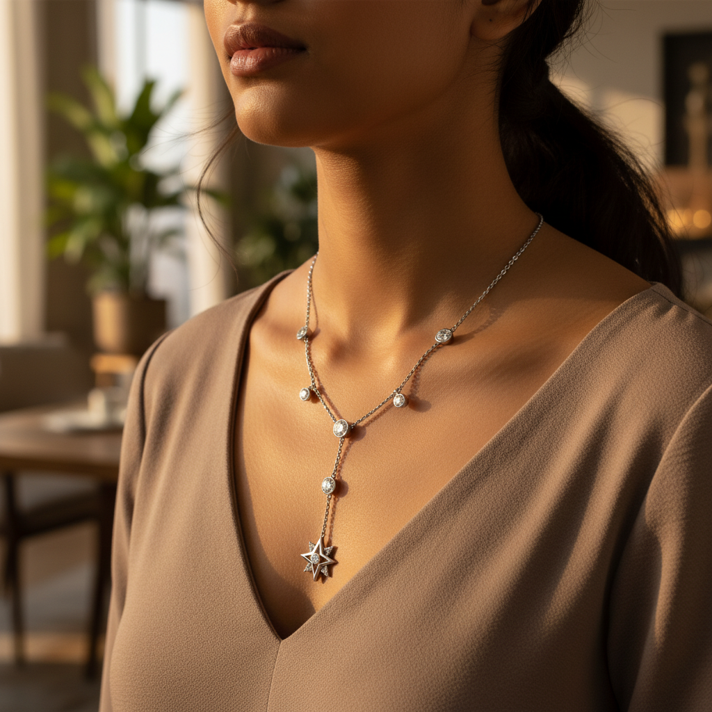 Silver Starburst Pendant Necklace | CZ Diamond Jewelry | Gift