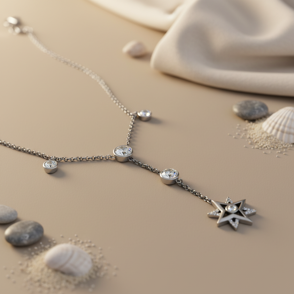Silver Starburst Pendant Necklace | CZ Diamond Jewelry | Gift