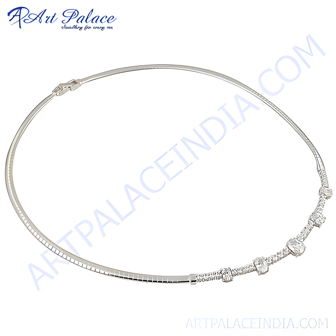 Silver necklace with diamond accents, elegant jewelry for women.