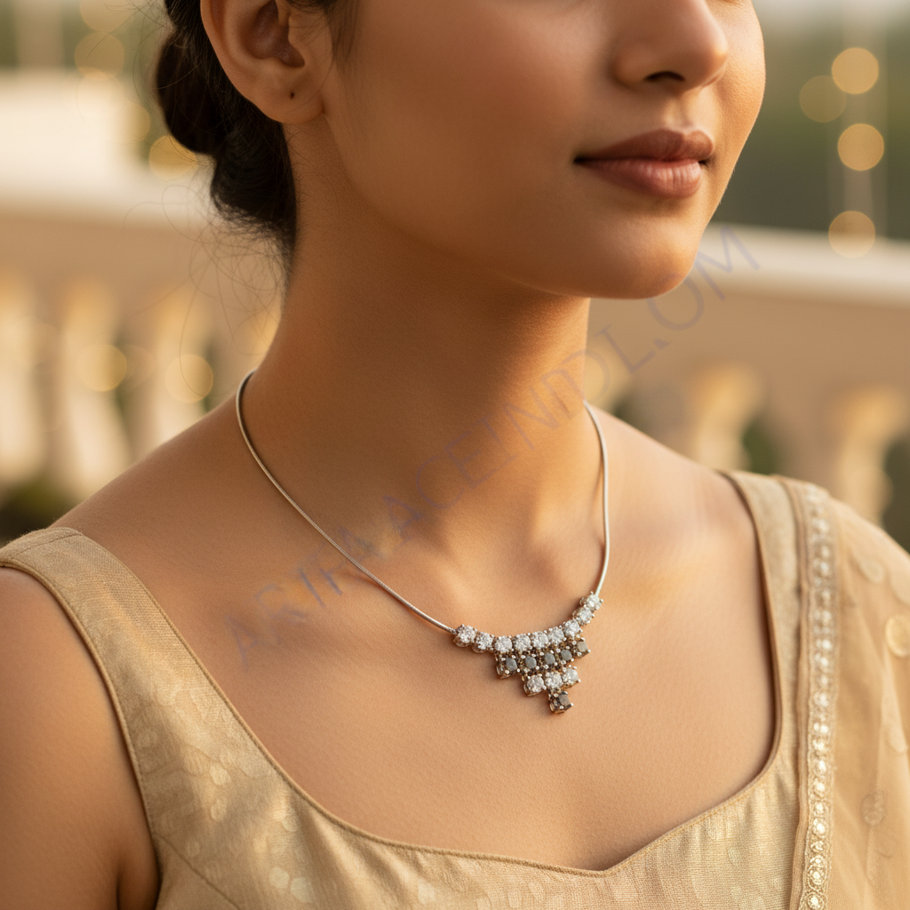 Silver cubic zirconia necklace | women's elegant jewelry