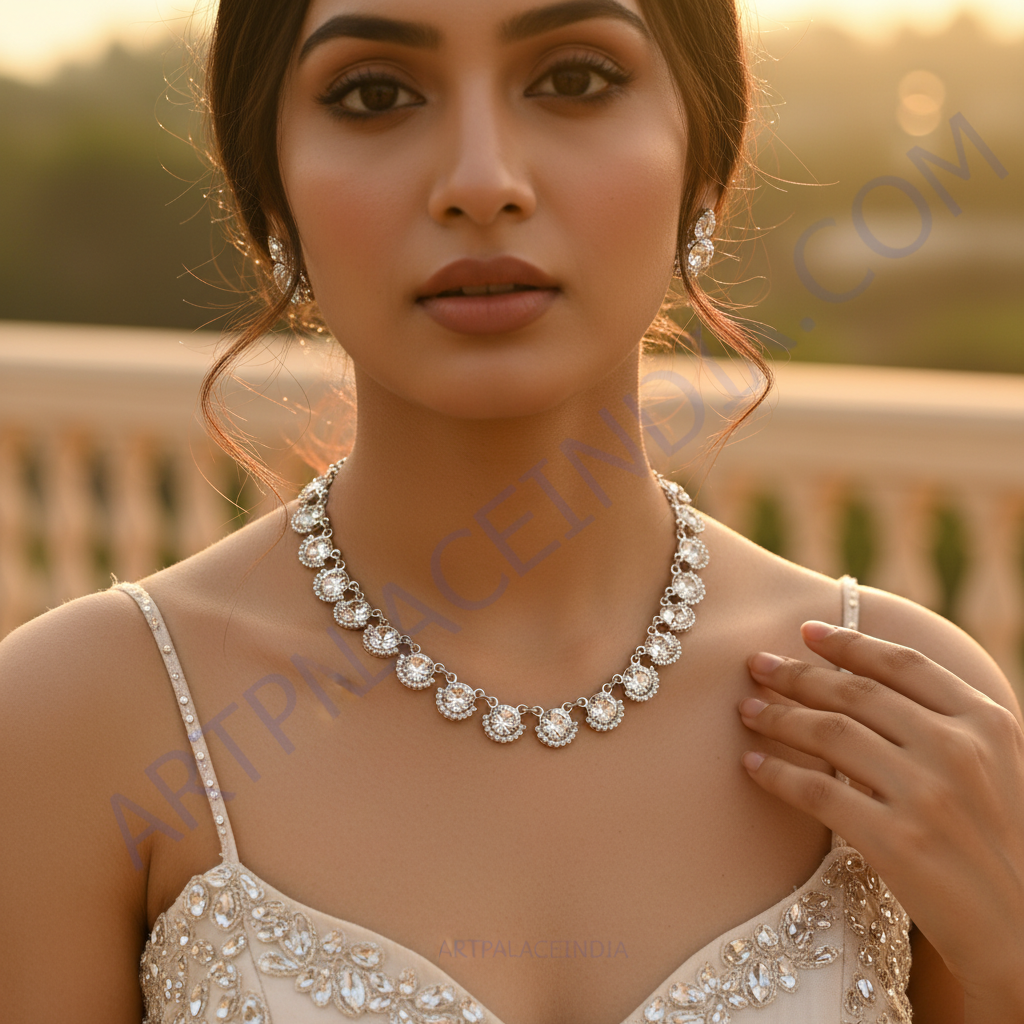 Silver Cubic Zirconia Necklace | Party Wear for Women
