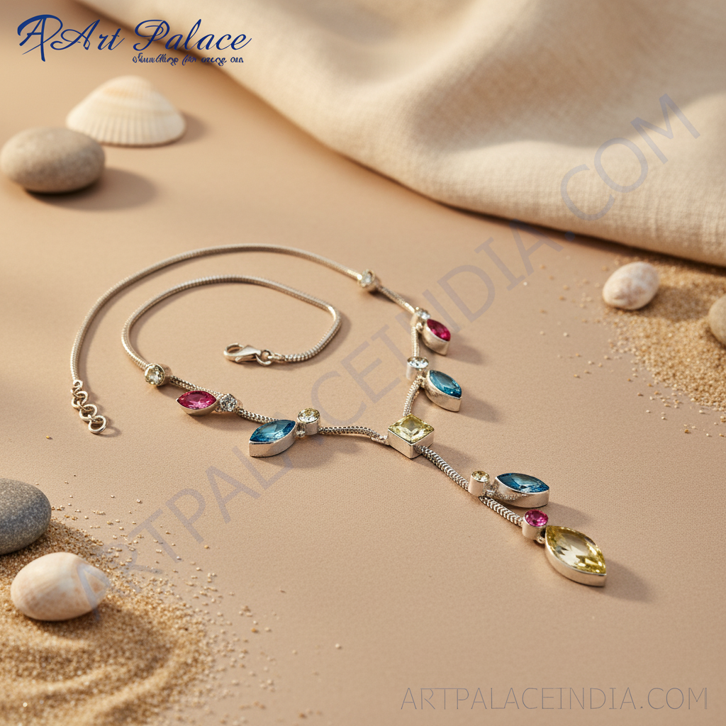 925 Silver Gemstone Necklace for Women | Colorful Fashion Jewelry