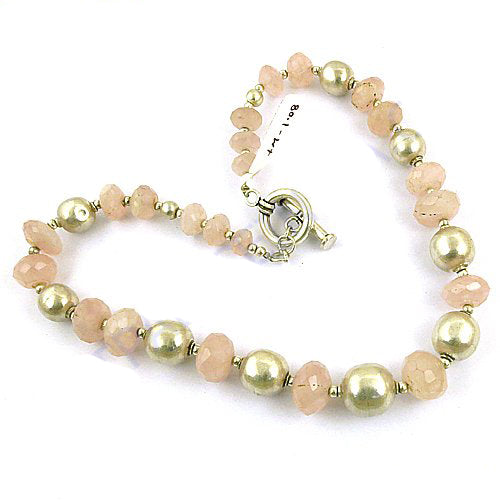 Rose Quartz & Pearl Beaded Necklace | gold plating Accent | Women's Jewelry