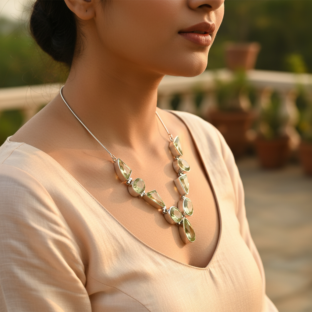 925 Silver Peridot Gemstone Necklace for Women | Gift Jewelry