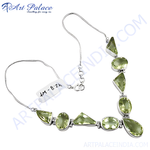 Load image into Gallery viewer, 925 sterling silver necklace featuring vibrant green peridot gemstones for women.
