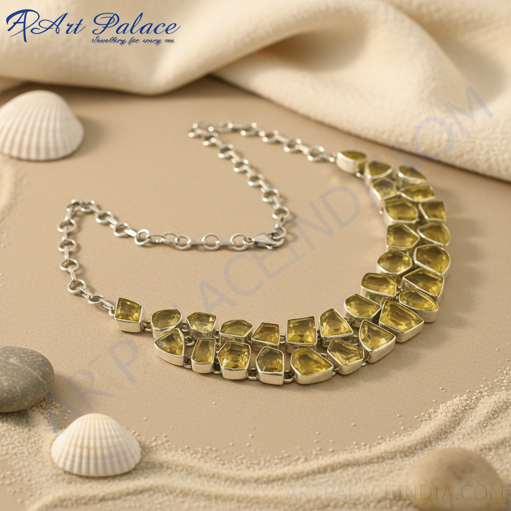 925 silver citrine gemstone necklace | women's fashion jewelry