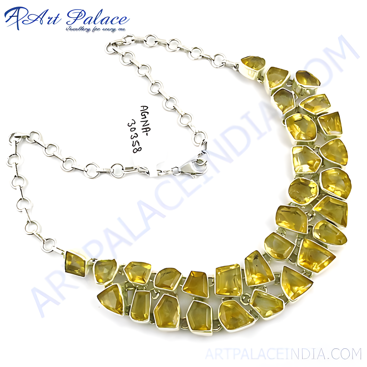 Sterling silver necklace featuring faceted yellow citrine gemstones, a beautiful and elegant piece of women's jewelry