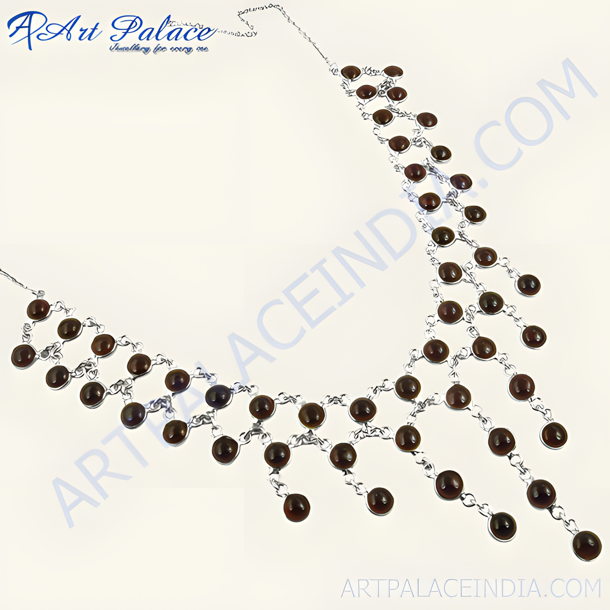 Silver necklace with brown gemstones, perfect for women's fashion and daily wear