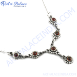 Load image into Gallery viewer, 925 sterling silver necklace with round red garnet gemstones, a unique and elegant design.
