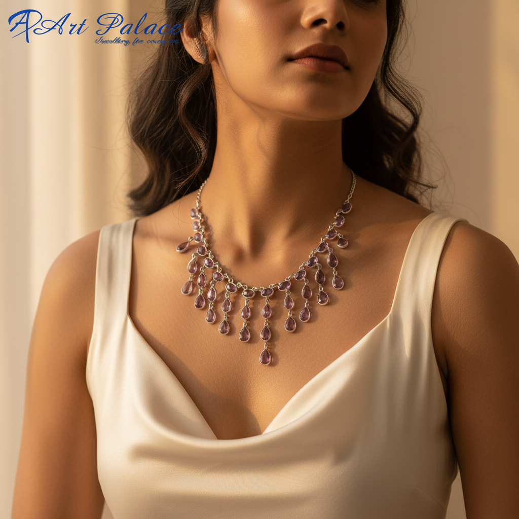 925 Silver Amethyst Necklace for Women | Teardrop Gemstone Jewelry