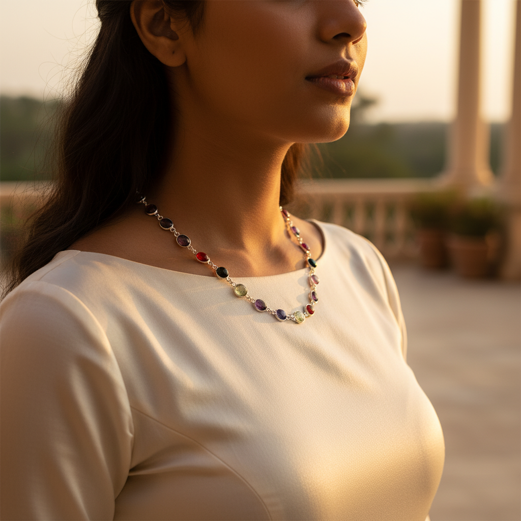 925 Silver Gemstone Necklace for Women | Colorful Daily Wear