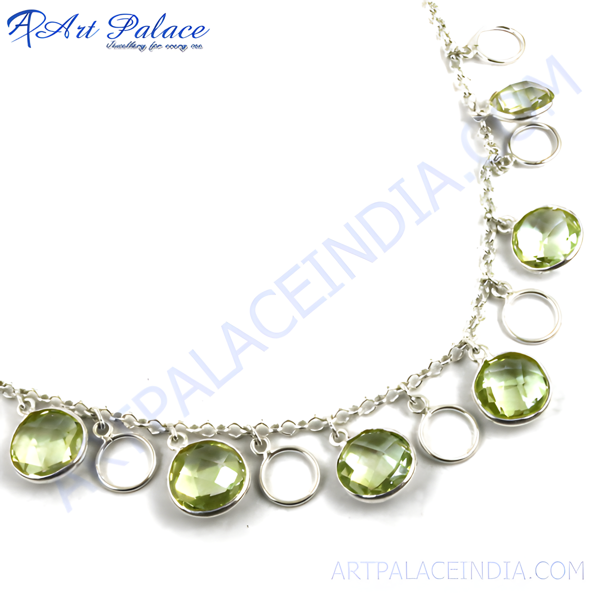 925 sterling silver chain necklace with green gemstones