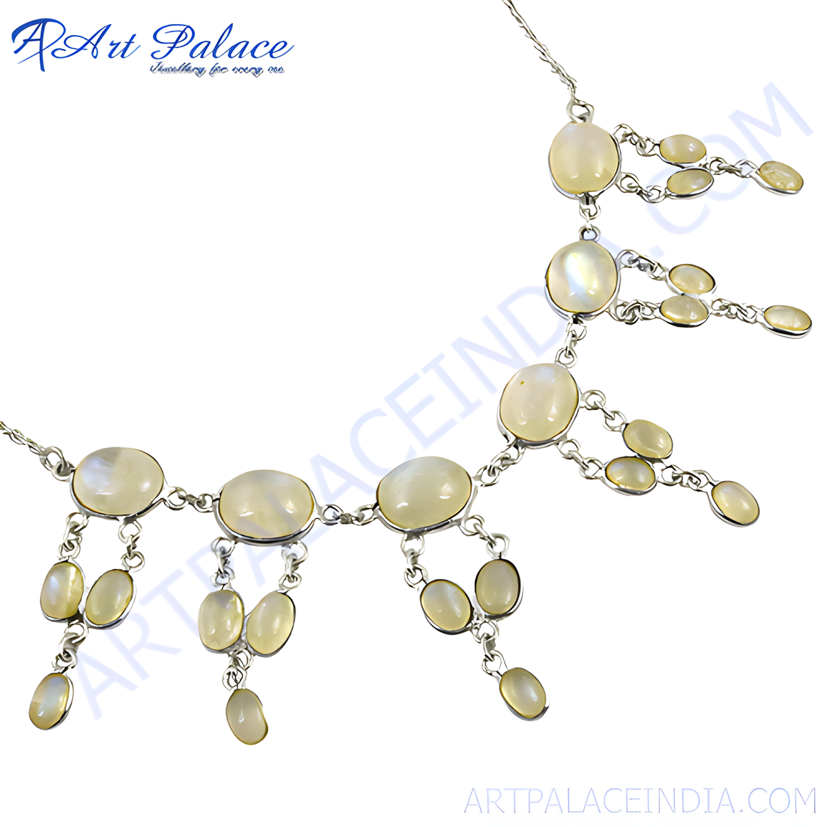 Moonstone silver dangle necklace, featuring light yellow gemstone drops, perfect for women's fashion jewelry