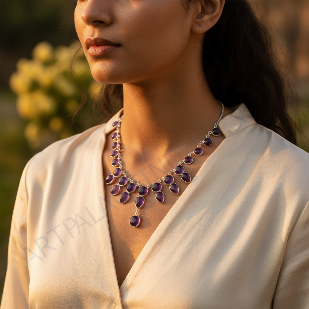 925 Silver Amethyst Necklace for Women | Gemstone Jewelry