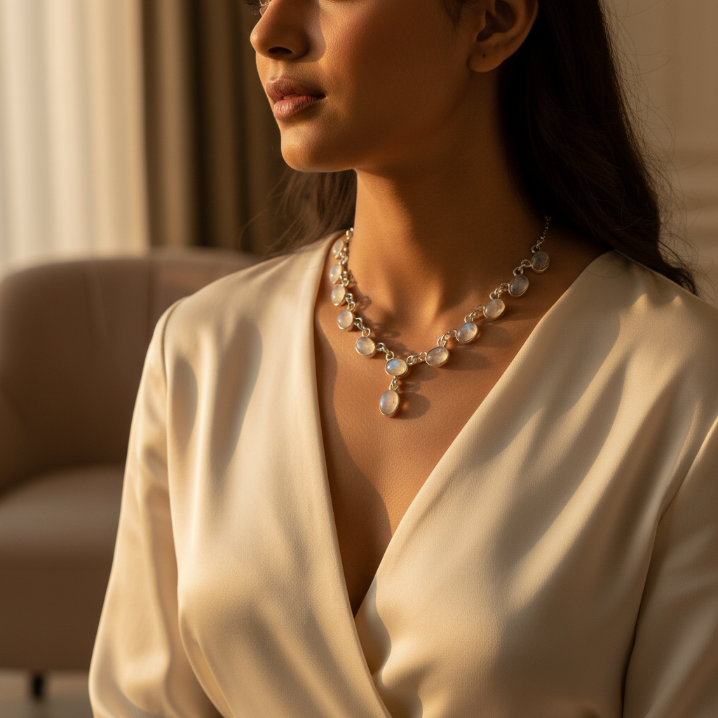 925 silver moonstone necklace for women | gemstone jewelry