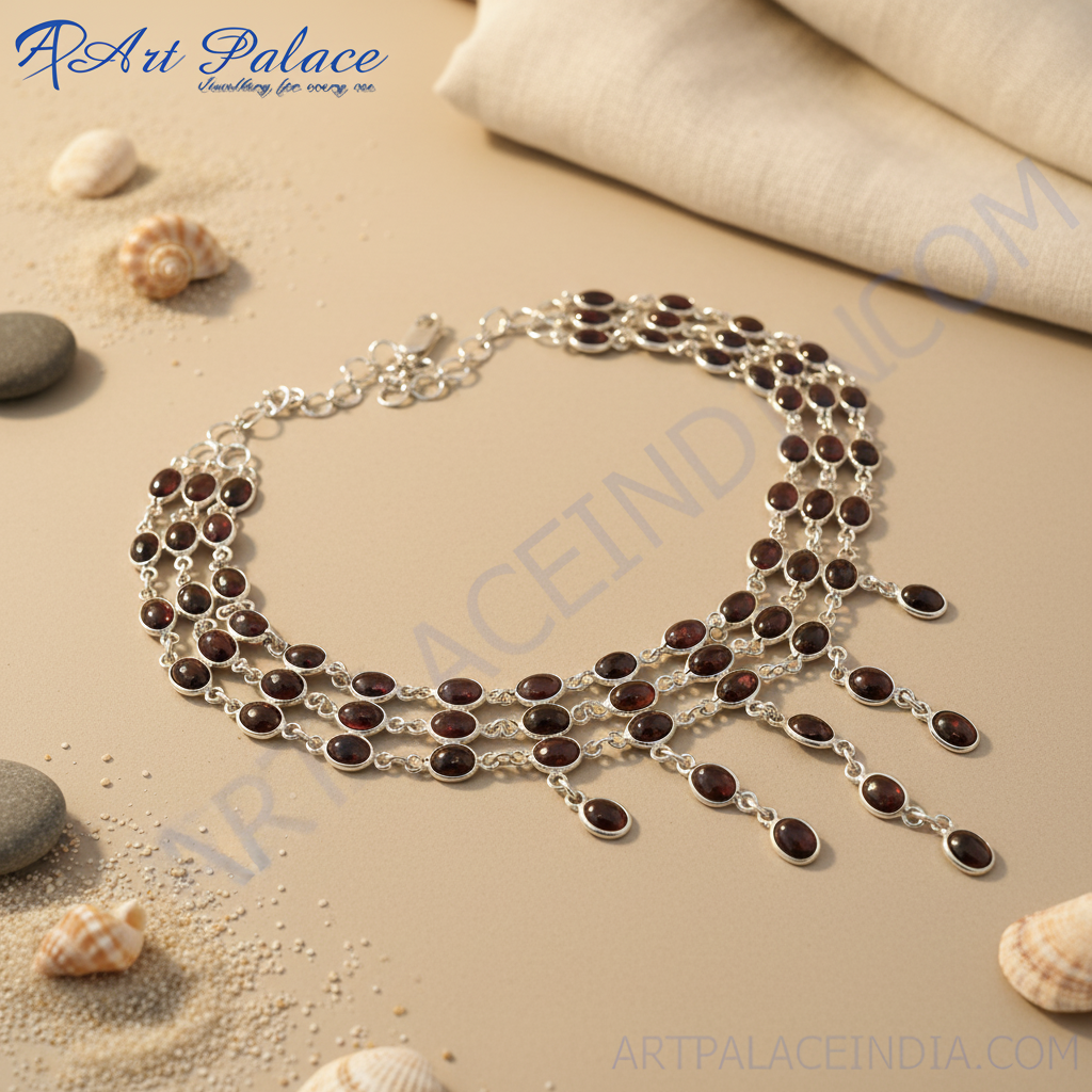 925 silver garnet choker necklace | women's layered jewelry