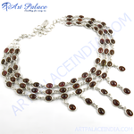 Load image into Gallery viewer, 925 sterling silver layered choker necklace with oval-cut garnet gemstones.
