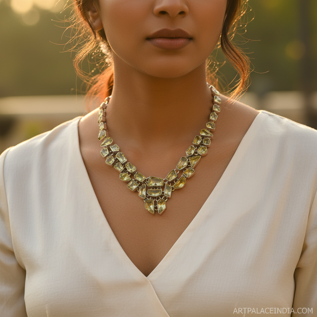 925 silver citrine gemstone necklace | statement jewelry for women