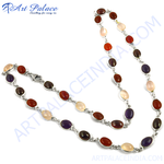 Load image into Gallery viewer, Sterling silver necklace with colorful oval-shaped gemstones. Women&#39;s fashion jewelry.

