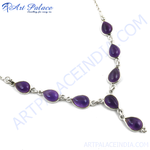 Load image into Gallery viewer, Sterling silver necklace with teardrop-shaped amethyst gemstones, purple and silver jewelry
