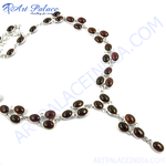 Load image into Gallery viewer, Sterling silver necklace with oval dark brown gemstones, a statement jewelry piece for women.

