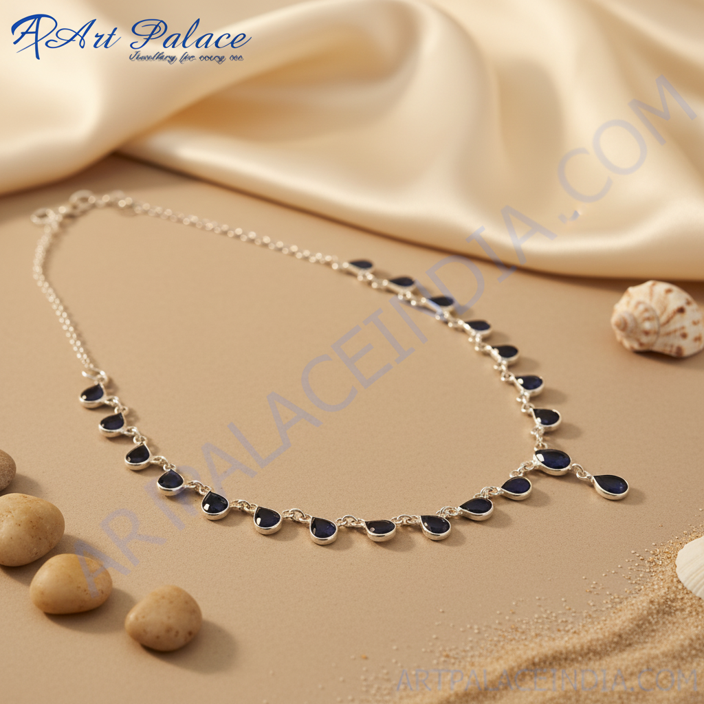925 silver blue gemstone necklace | teardrop design for women