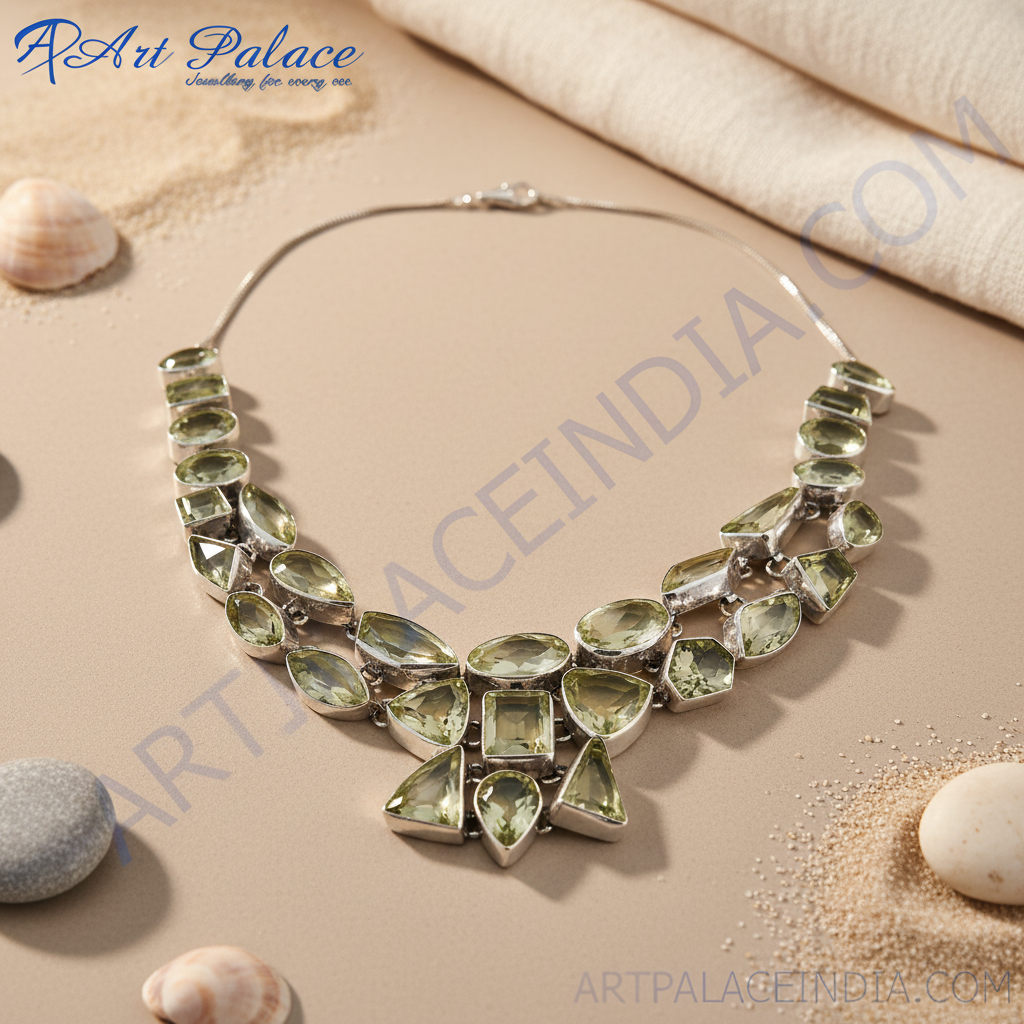 Silver lemon quartz statement necklace | women's fashion jewelry
