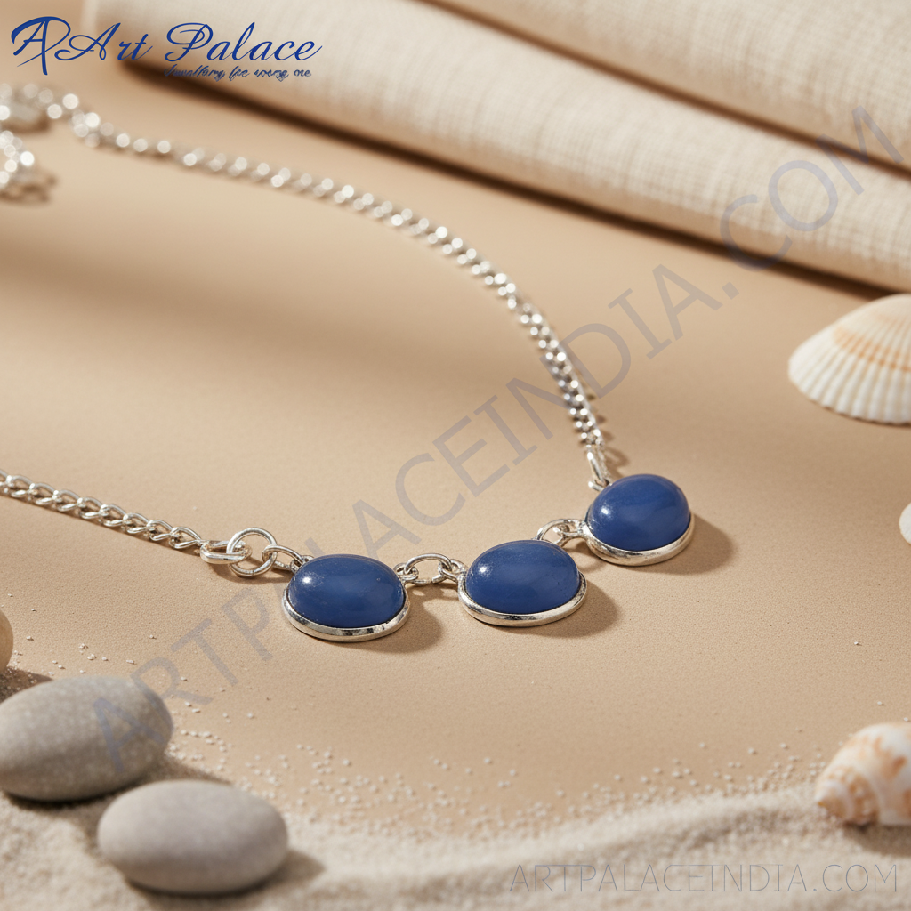 925 Silver Blue Gemstone Necklace for Women | Daily Wear