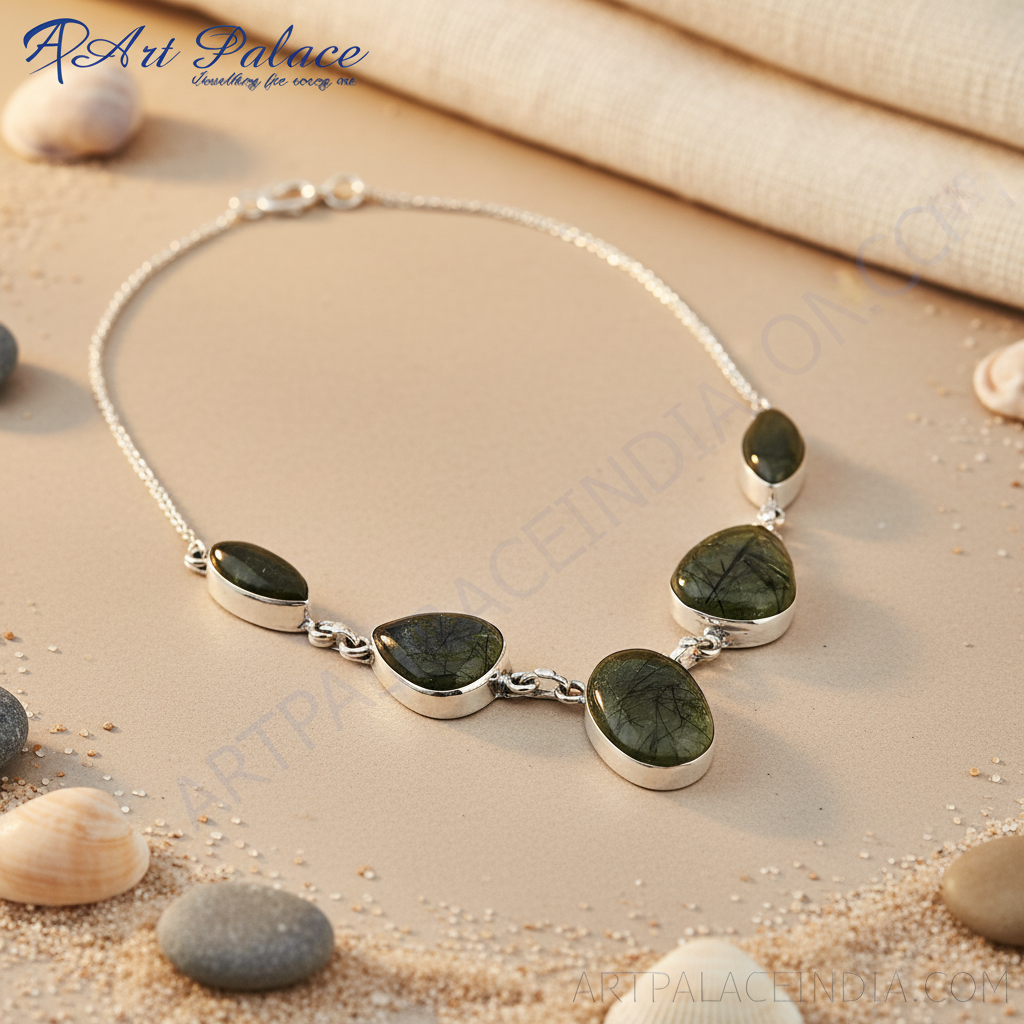 925 Silver Rutilated Quartz Necklace for Women | Gemstone Jewelry