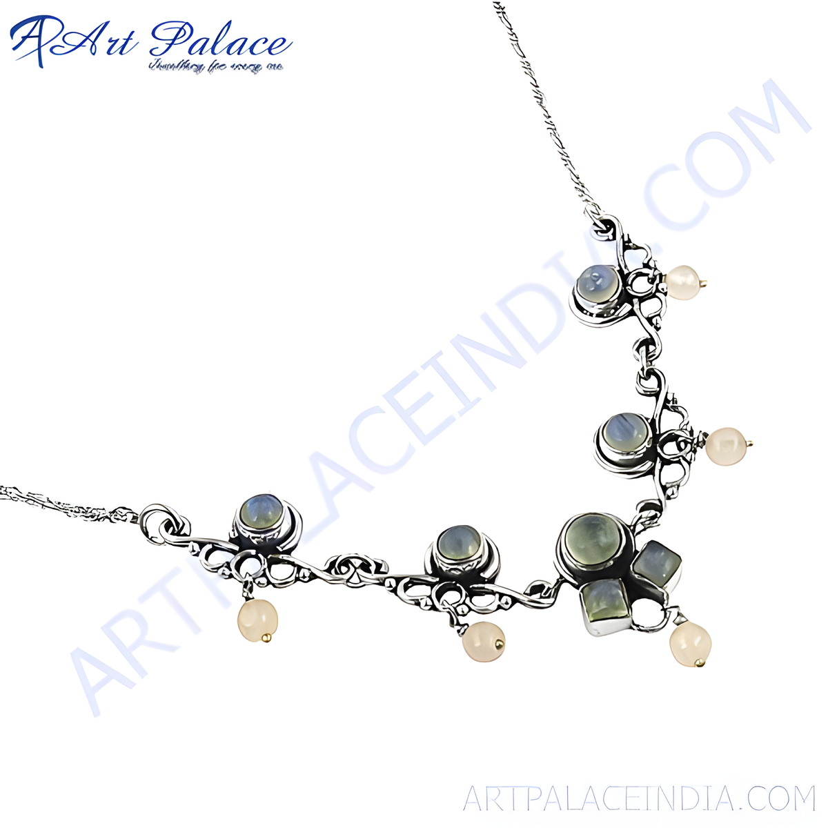 Sterling silver necklace with moonstone gemstones, delicate and elegant design for women, perfect gift